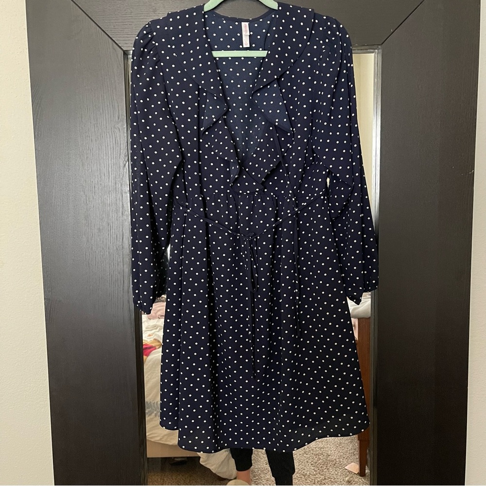 Busty navy polkadot dress
